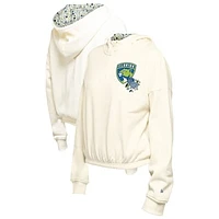 Women's New Era Cream Florida Panthers Glam Game Quarter-Zip Cropped Floral Hoodie Pullover