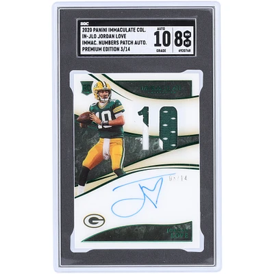Jordan Love Green Bay Packers Autographed 2020 Panini Immaculate Collection Numbers Patch Premium Edition Relic #IN-JLO #3/14 SGC Authenticated 8/10 Rookie Card