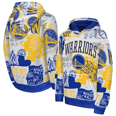 Youth White/Royal Golden State Warriors Wild Style Pullover Hoodie