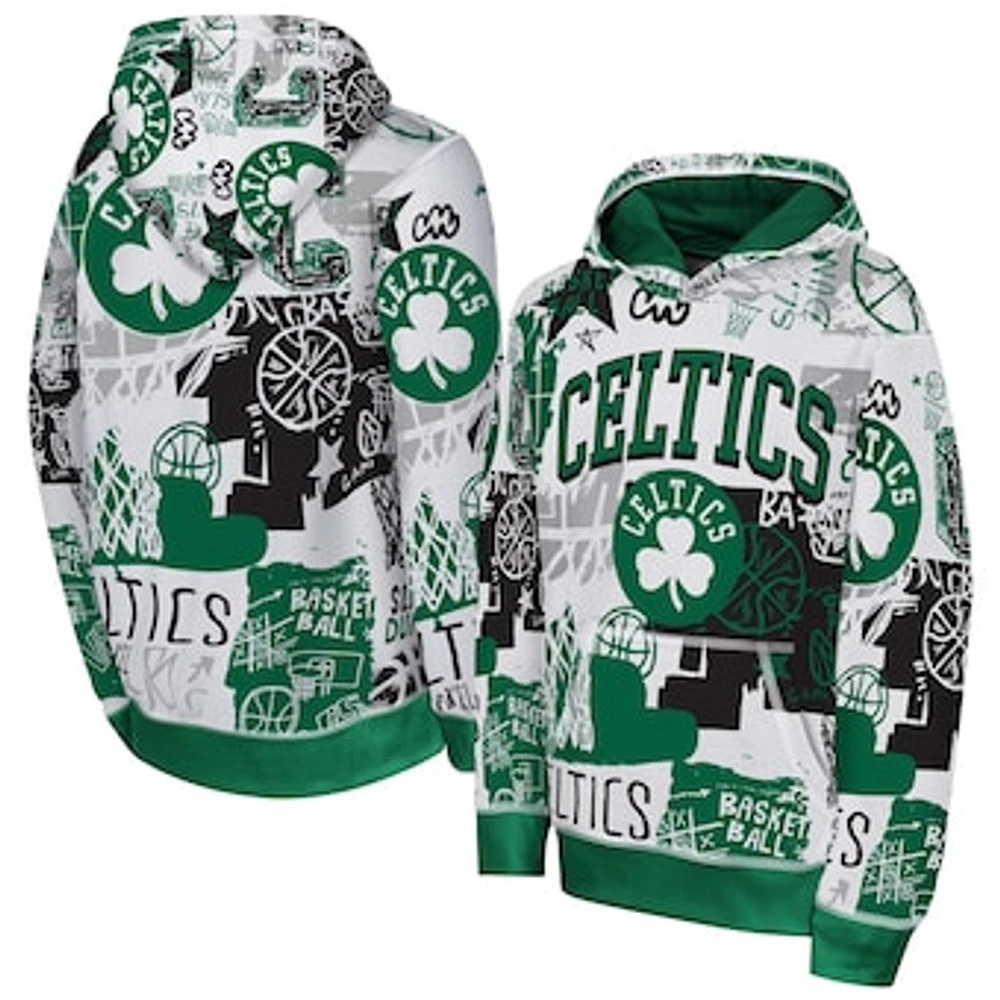 Youth White/Kelly Green Boston Celtics Wild Style Pullover Hoodie