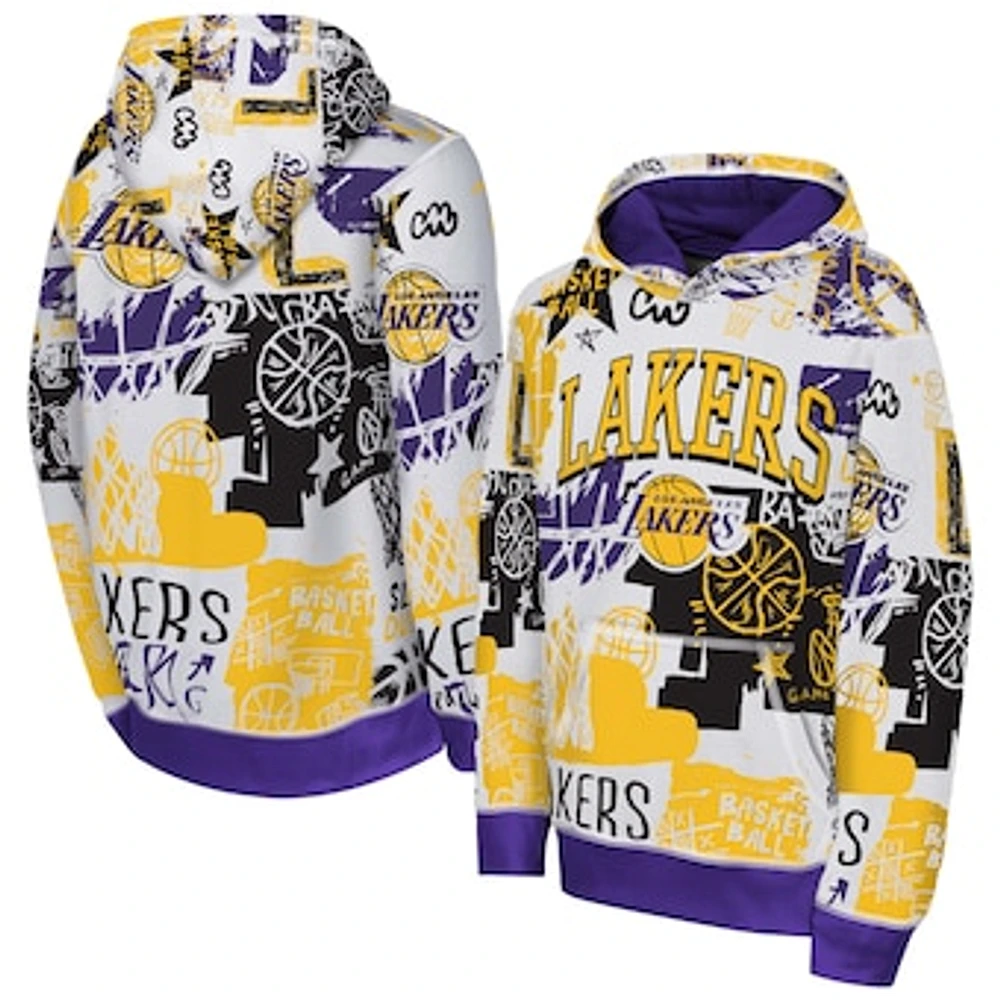 Youth White/Purple Los Angeles Lakers Wild Style Pullover Hoodie