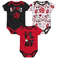 Infant  Black/Red/White Toronto Raptors Play Ball Three-Pack Bodysuit Set