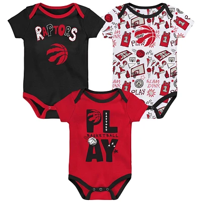 Infant  Black/Red/White Toronto Raptors Play Ball Three-Pack Bodysuit Set