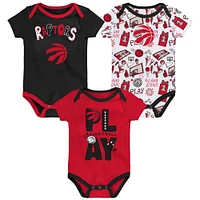 Newborn Black/Red/White Toronto Raptors Play Ball Three-Pack Bodysuit Set