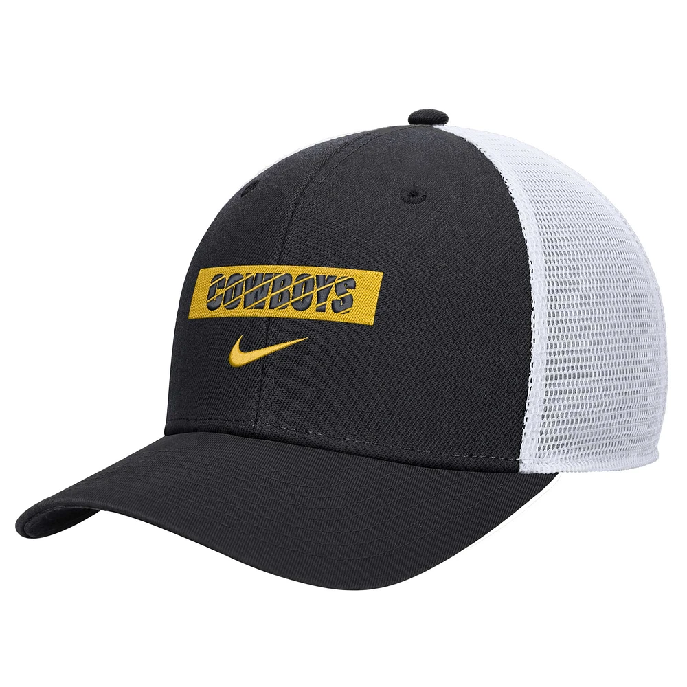 Men's Nike Black Wyoming Cowboys 2024/25 Sideline Rise Trucker Adjustable Hat