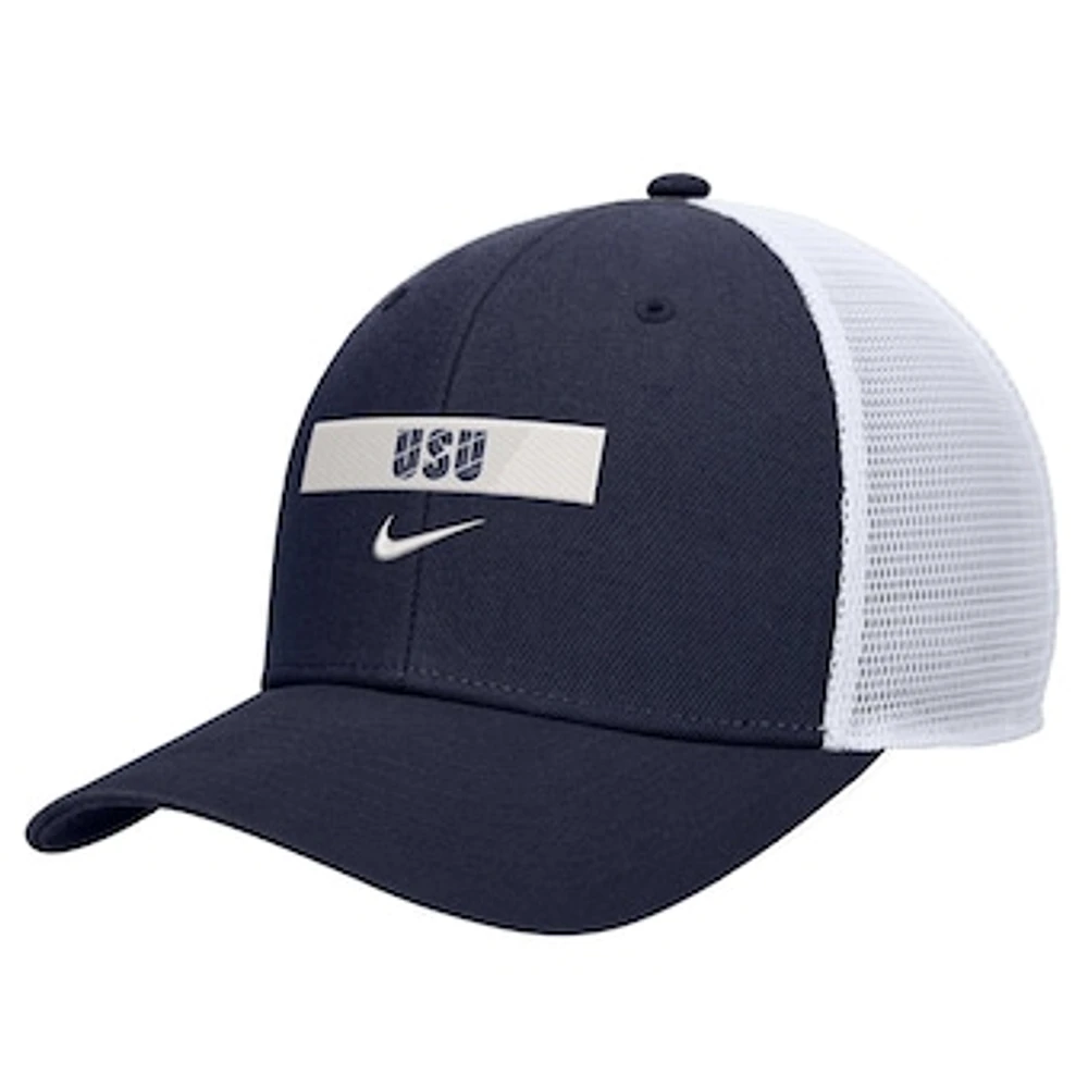 Men's Nike Navy Utah State Aggies 2024/25 Sideline Rise Trucker Adjustable Hat