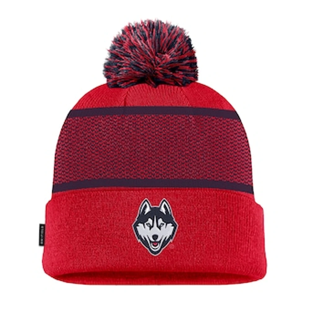 Men's Nike Red UConn Huskies 2024 Sideline Peak Cuffed Knit Hat with Pom