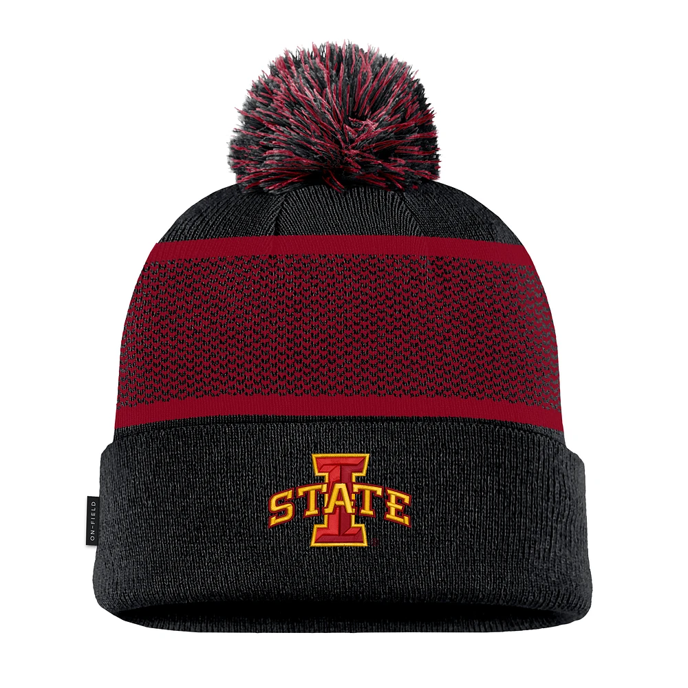 Men's Nike Black Iowa State Cyclones 2024 Sideline Peak Cuffed Knit Hat with Pom