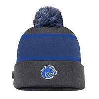 Men's Nike Anthracite Boise State Broncos 2024 Sideline Peak Cuffed Knit Hat with Pom