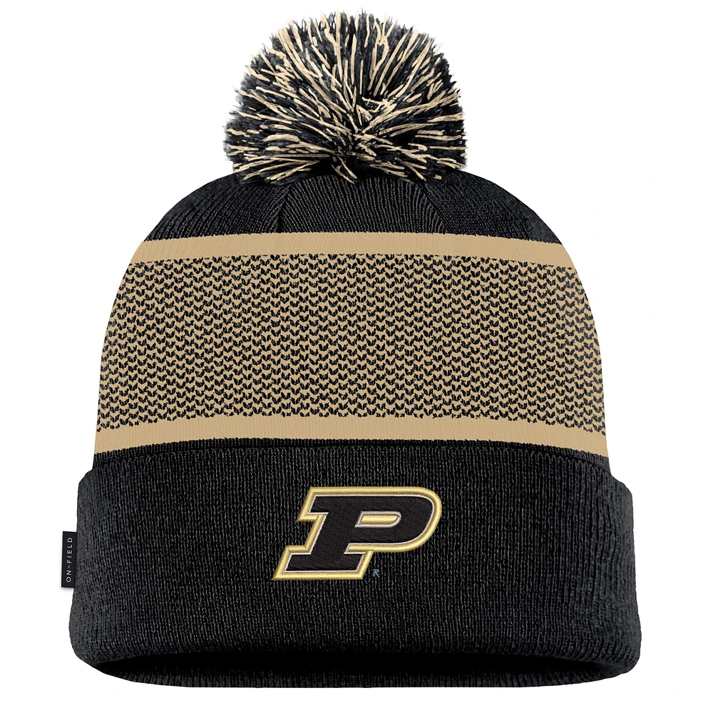 Men's Nike Black Purdue Boilermakers 2024 Sideline Peak Cuffed Knit Hat with Pom