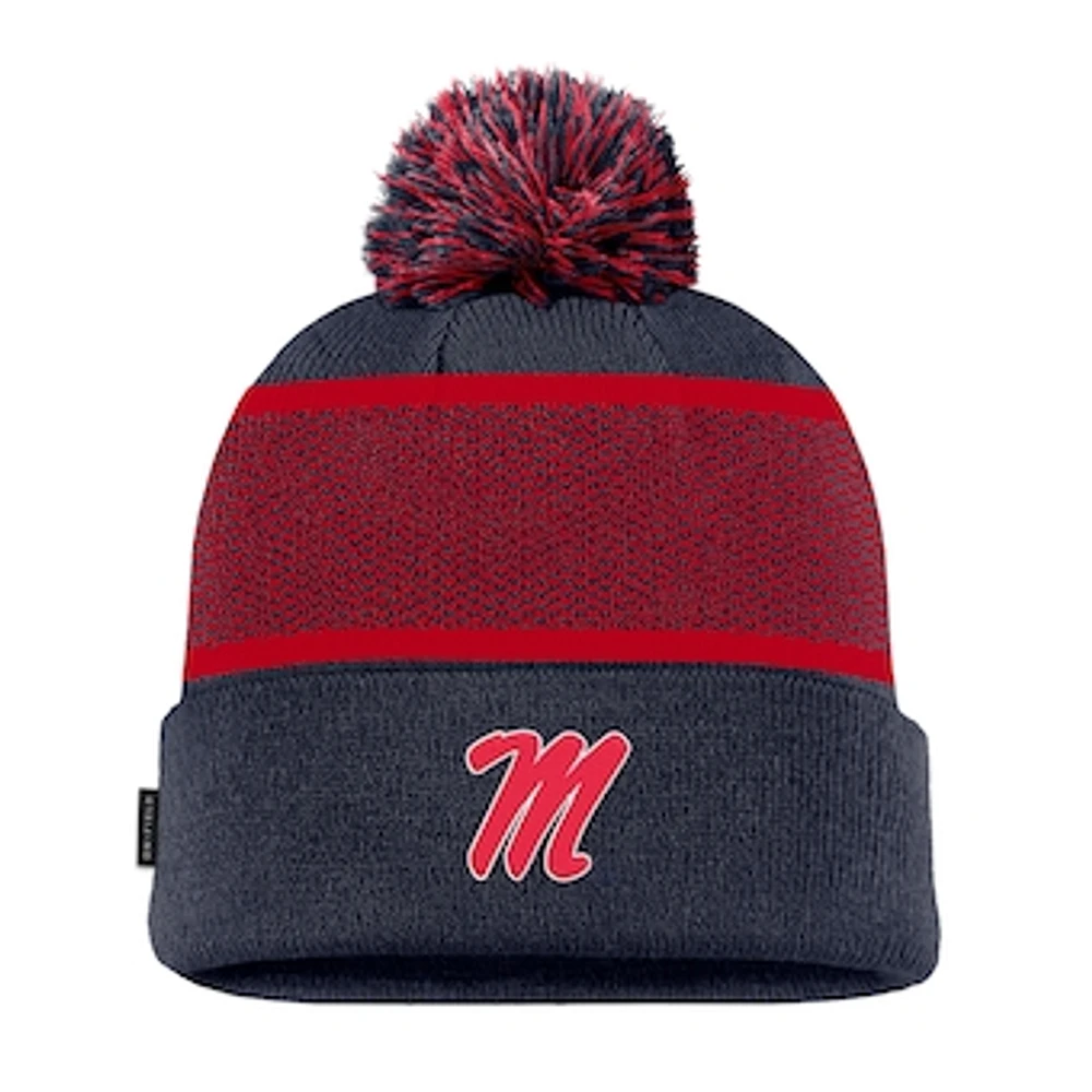 Men's Nike Navy Ole Miss Rebels 2024 Sideline Peak Cuffed Knit Hat with Pom