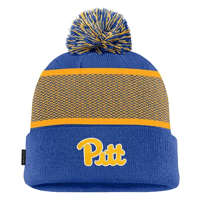 Men's Nike Royal Pitt Panthers 2024 Sideline Peak Cuffed Knit Hat with Pom