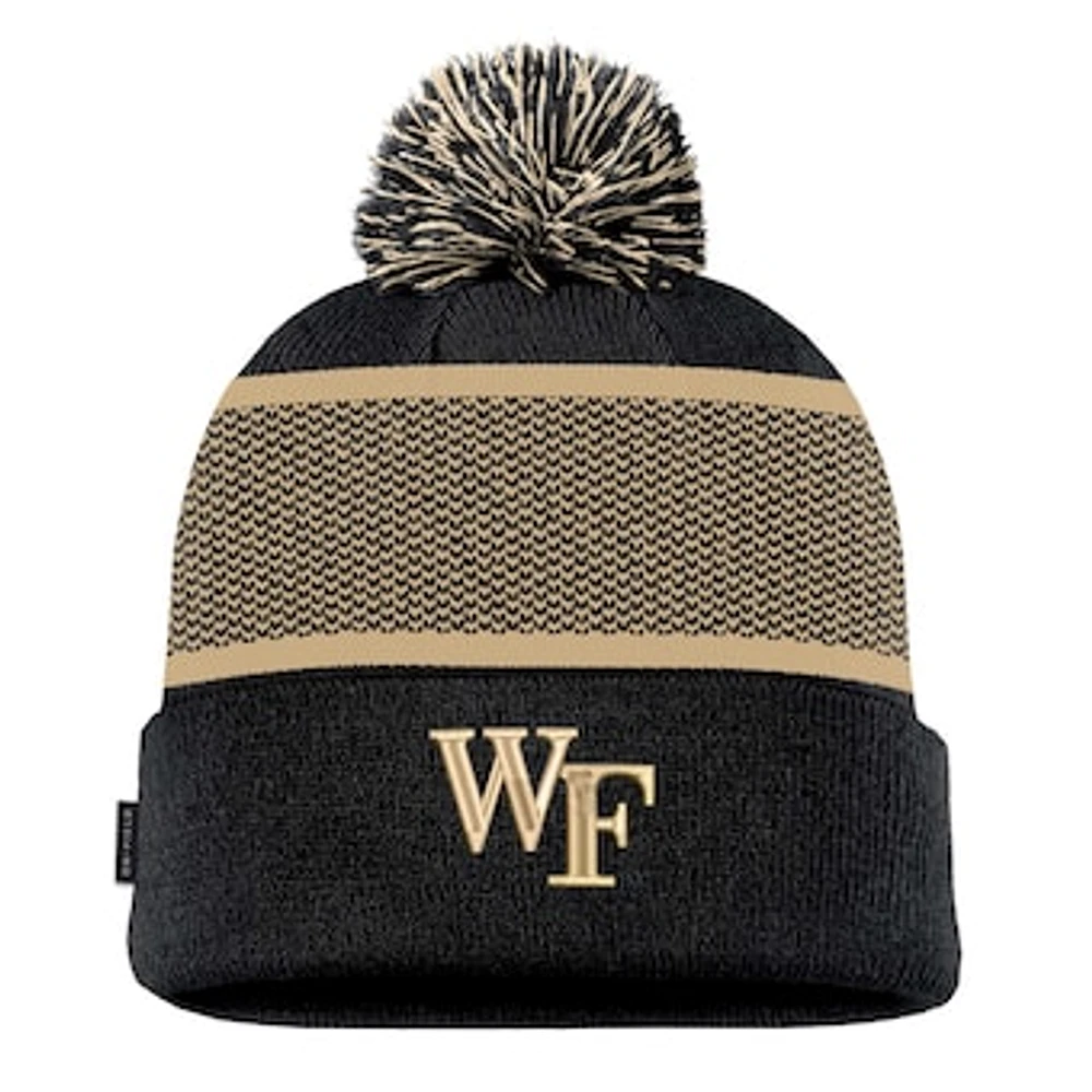 Men's Nike Black Wake Forest Demon Deacons 2024 Sideline Peak Cuffed Knit Hat with Pom