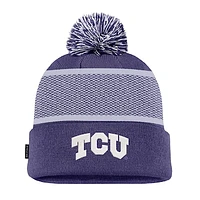 Men's Nike Purple TCU Horned Frogs 2024 Sideline Peak Cuffed Knit Hat with Pom