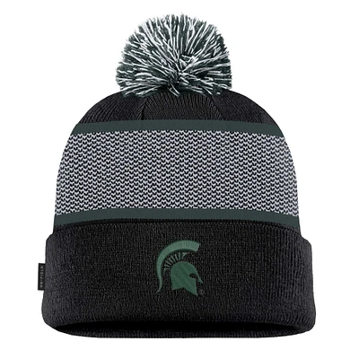 Youth Nike Black Michigan State Spartans 2024 Sideline Peak Cuffed Knit Hat with Pom