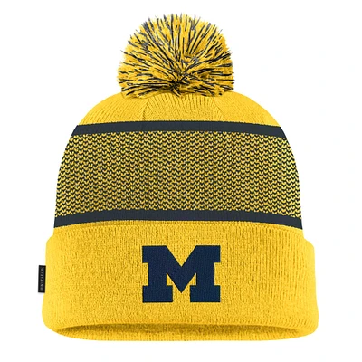 Youth Nike Maize Michigan Wolverines 2024 Sideline Peak Cuffed Knit Hat with Pom