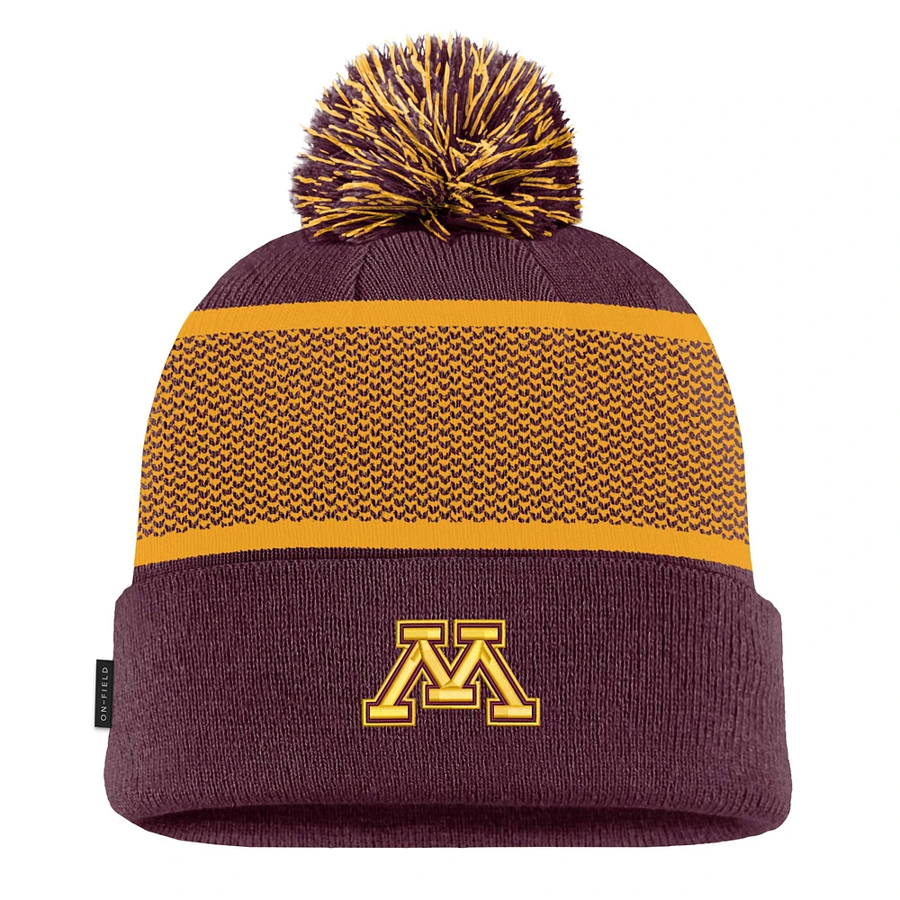 Youth Nike Maroon Minnesota Golden Gophers 2024 Sideline Peak Cuffed Knit Hat with Pom