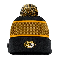 Youth Nike Black Missouri Tigers 2024 Sideline Peak Cuffed Knit Hat with Pom