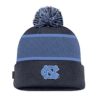 Youth Jordan Brand Navy North Carolina Tar Heels 2024 Sideline Peak Cuffed Knit Hat with Pom