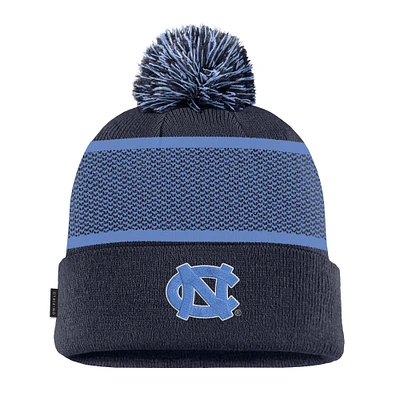 Youth Jordan Brand Navy North Carolina Tar Heels 2024 Sideline Peak Cuffed Knit Hat with Pom