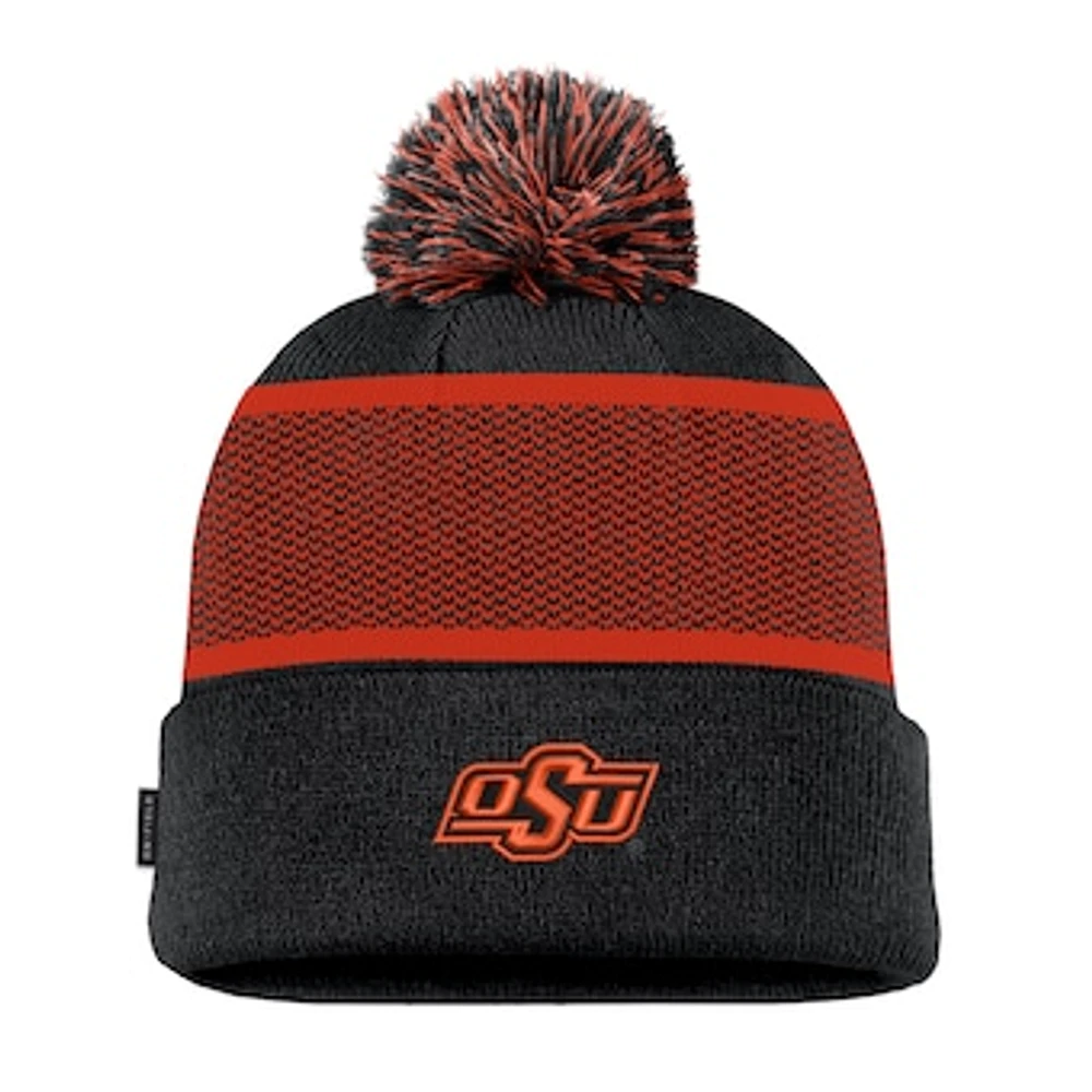 Youth Nike Black Oklahoma State Cowboys 2024 Sideline Peak Cuffed Knit Hat with Pom