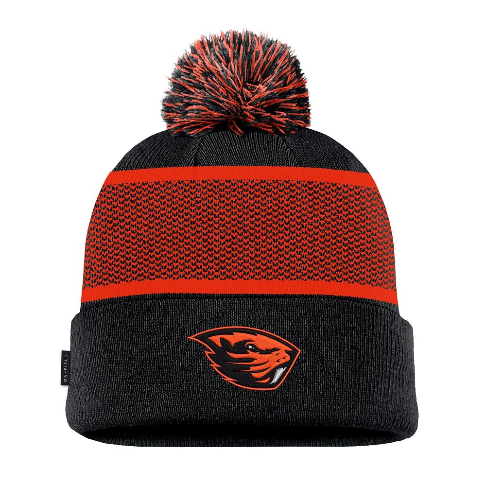 Youth Nike Black Oregon State Beavers 2024 Sideline Peak Cuffed Knit Hat with Pom