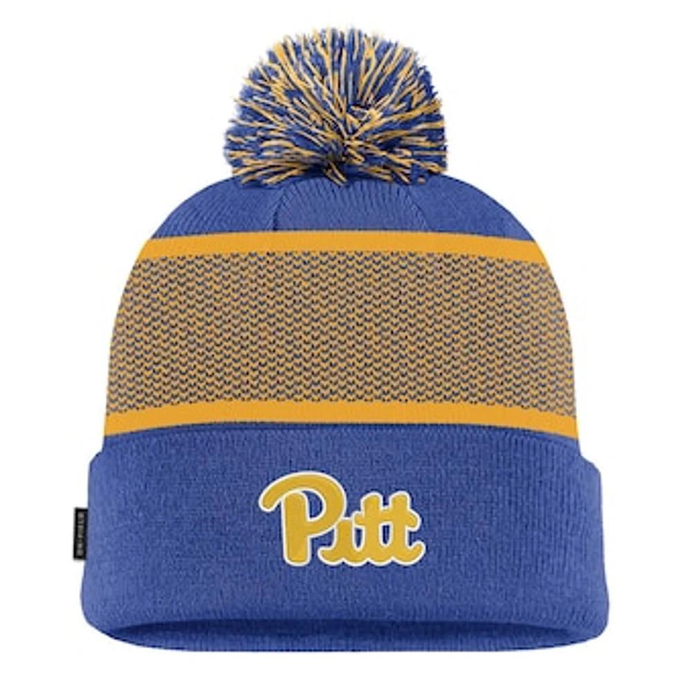 Youth Nike Royal Pitt Panthers 2024 Sideline Peak Cuffed Knit Hat with Pom