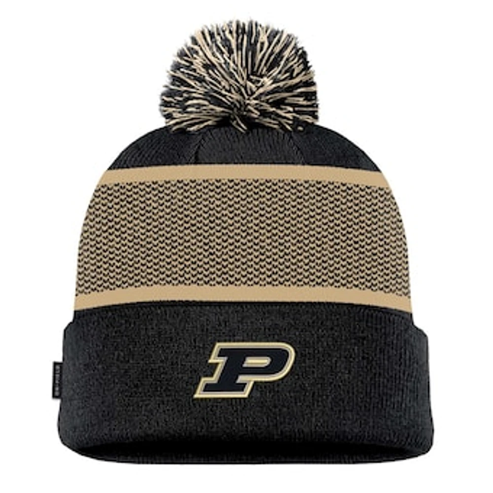 Youth Nike Black Purdue Boilermakers 2024 Sideline Peak Cuffed Knit Hat with Pom