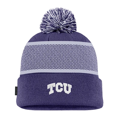 Youth Nike Purple TCU Horned Frogs 2024 Sideline Peak Cuffed Knit Hat with Pom