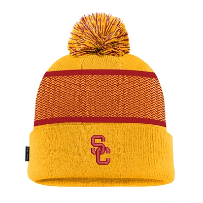 Youth Nike Gold USC Trojans 2024 Sideline Peak Cuffed Knit Hat with Pom