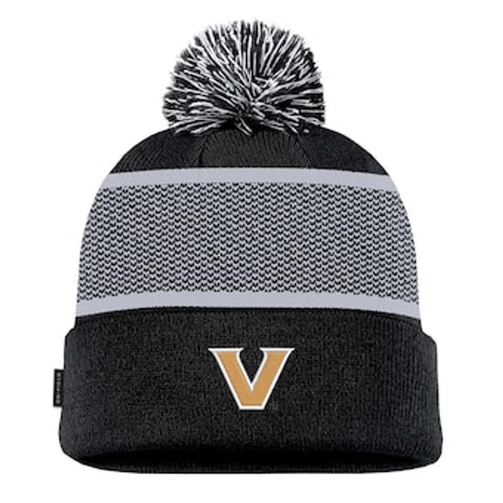 Youth Nike Black Vanderbilt Commodores 2024 Sideline Peak Cuffed Knit Hat with Pom