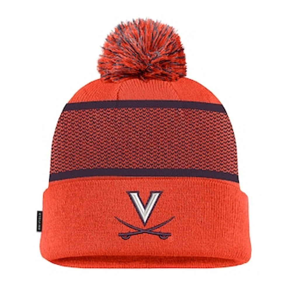 Youth Nike Orange Virginia Cavaliers 2024 Sideline Peak Cuffed Knit Hat with Pom