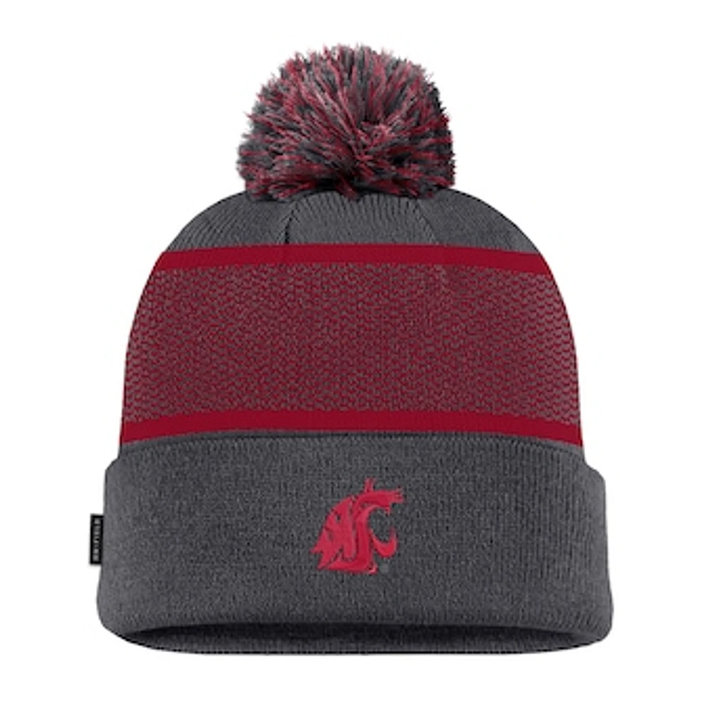 Youth Nike Anthracite Washington State Cougars 2024 Sideline Peak Cuffed Knit Hat with Pom