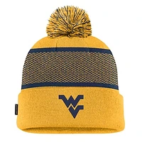 Youth Nike Gold West Virginia Mountaineers 2024 Sideline Peak Cuffed Knit Hat with Pom