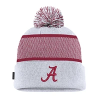 Youth Nike White Alabama Crimson Tide 2024 Sideline Peak Cuffed Knit Hat with Pom