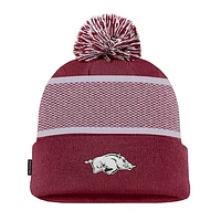 Youth Nike Crimson Arkansas Razorbacks 2024 Sideline Peak Cuffed Knit Hat with Pom