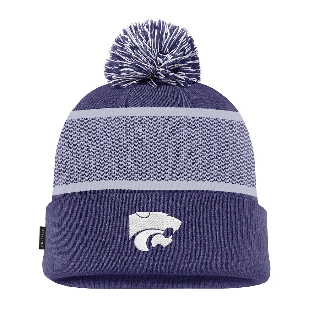 Youth Nike Purple Kansas State Wildcats 2024 Sideline Peak Cuffed Knit Hat with Pom