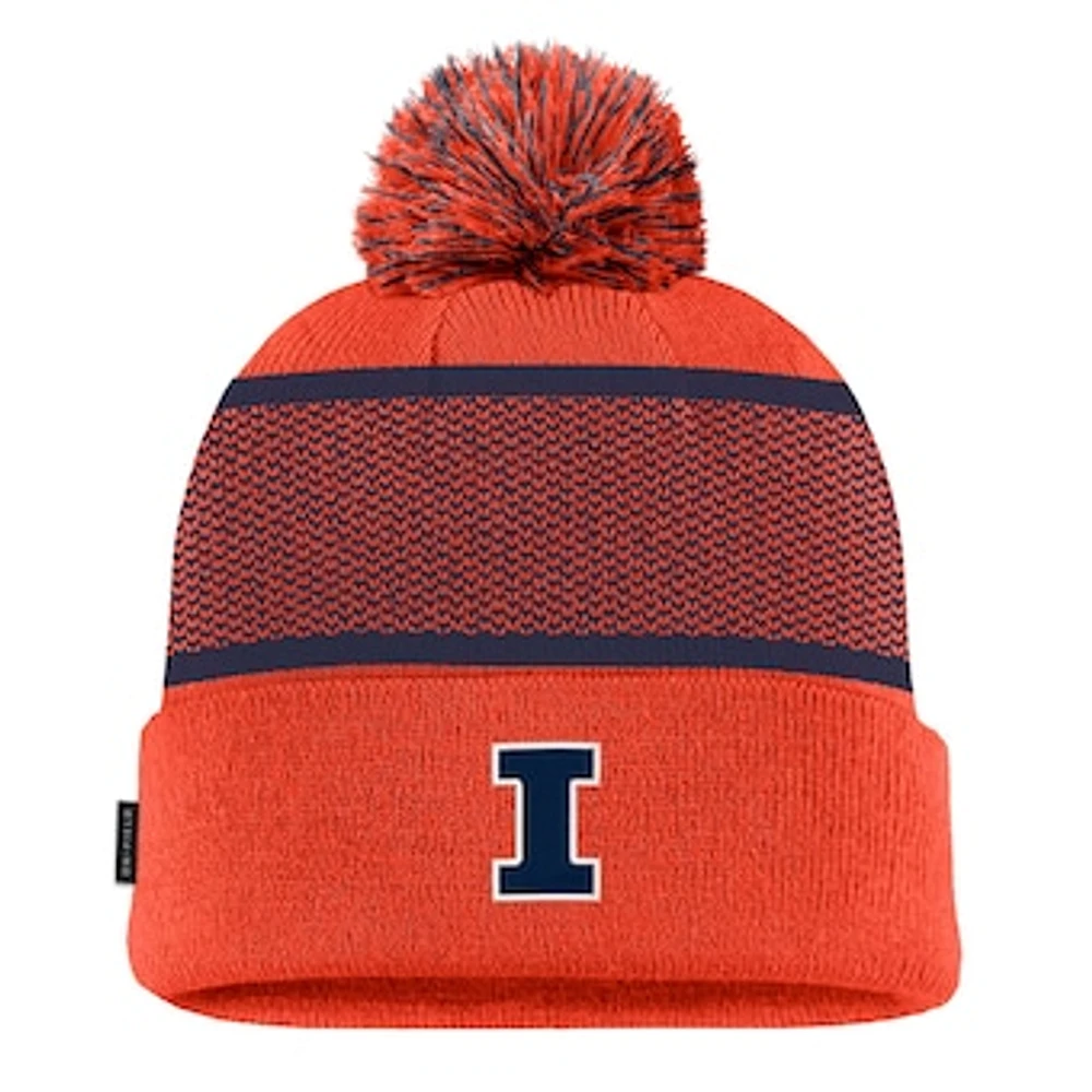 Youth Nike Orange Illinois Fighting Illini 2024 Sideline Peak Cuffed Knit Hat with Pom