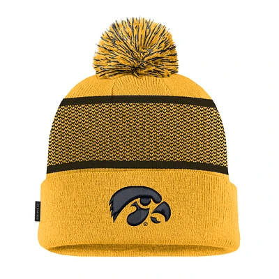 Youth Nike Gold Iowa Hawkeyes 2024 Sideline Peak Cuffed Knit Hat with Pom