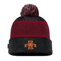 Youth Nike Black Iowa State Cyclones 2024 Sideline Peak Cuffed Knit Hat with Pom