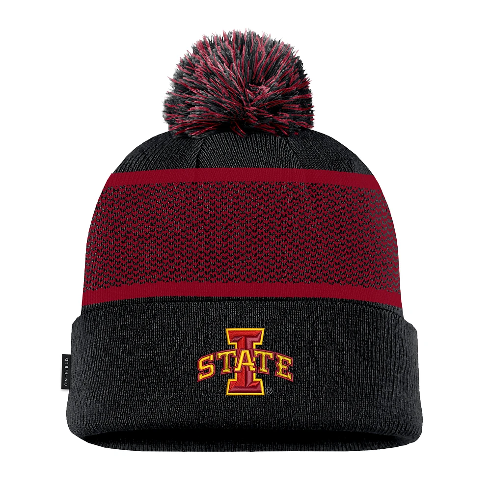 Youth Nike Black Iowa State Cyclones 2024 Sideline Peak Cuffed Knit Hat with Pom