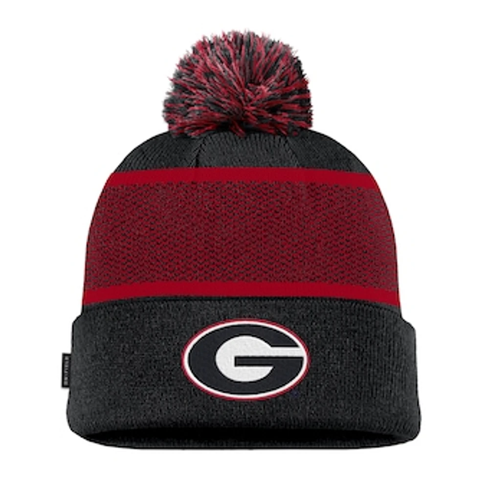 Youth Nike Black Georgia Bulldogs 2024 Sideline Peak Cuffed Knit Hat with Pom