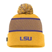 Youth Nike Gold LSU Tigers 2024 Sideline Peak Cuffed Knit Hat with Pom