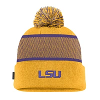 Youth Nike Gold LSU Tigers 2024 Sideline Peak Cuffed Knit Hat with Pom