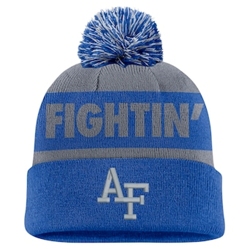 Men's Nike Gray/Royal Air Force Falcons Peak Stripe Cuffed Knit Hat with Pom