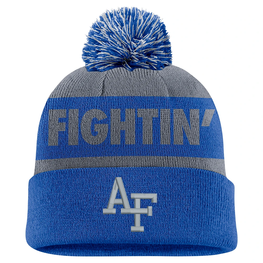 Men's Nike Gray/Royal Air Force Falcons Peak Stripe Cuffed Knit Hat with Pom