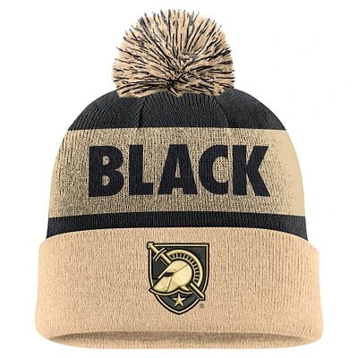 Men's Nike Black/Gold Army Black Knights Peak Stripe Cuffed Knit Hat with Pom