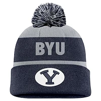 Men's Nike Gray/Navy BYU Cougars Peak Stripe Cuffed Knit Hat with Pom