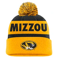 Men's Nike Navy/Gold Missouri Tigers Peak Stripe Cuffed Knit Hat with Pom