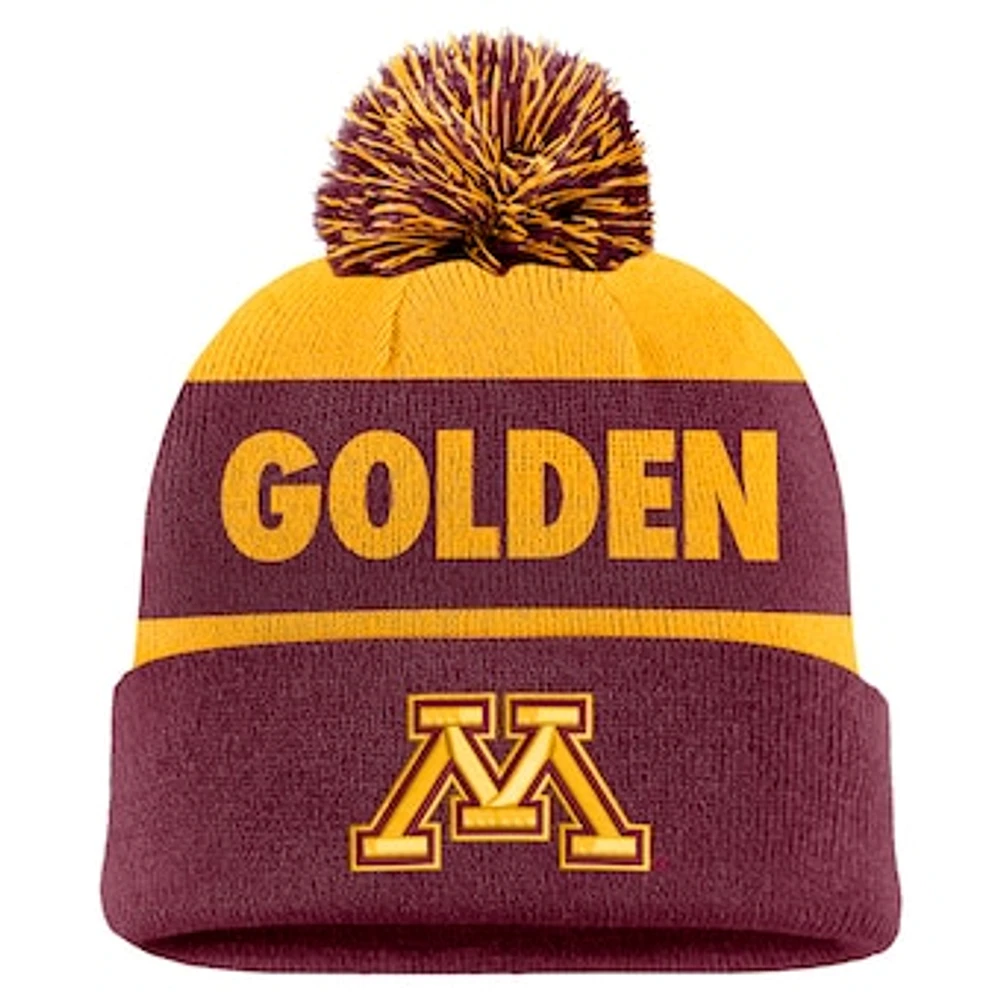 Men's Nike Gold/Garnet Minnesota Golden Gophers Peak Stripe Cuffed Knit Hat with Pom